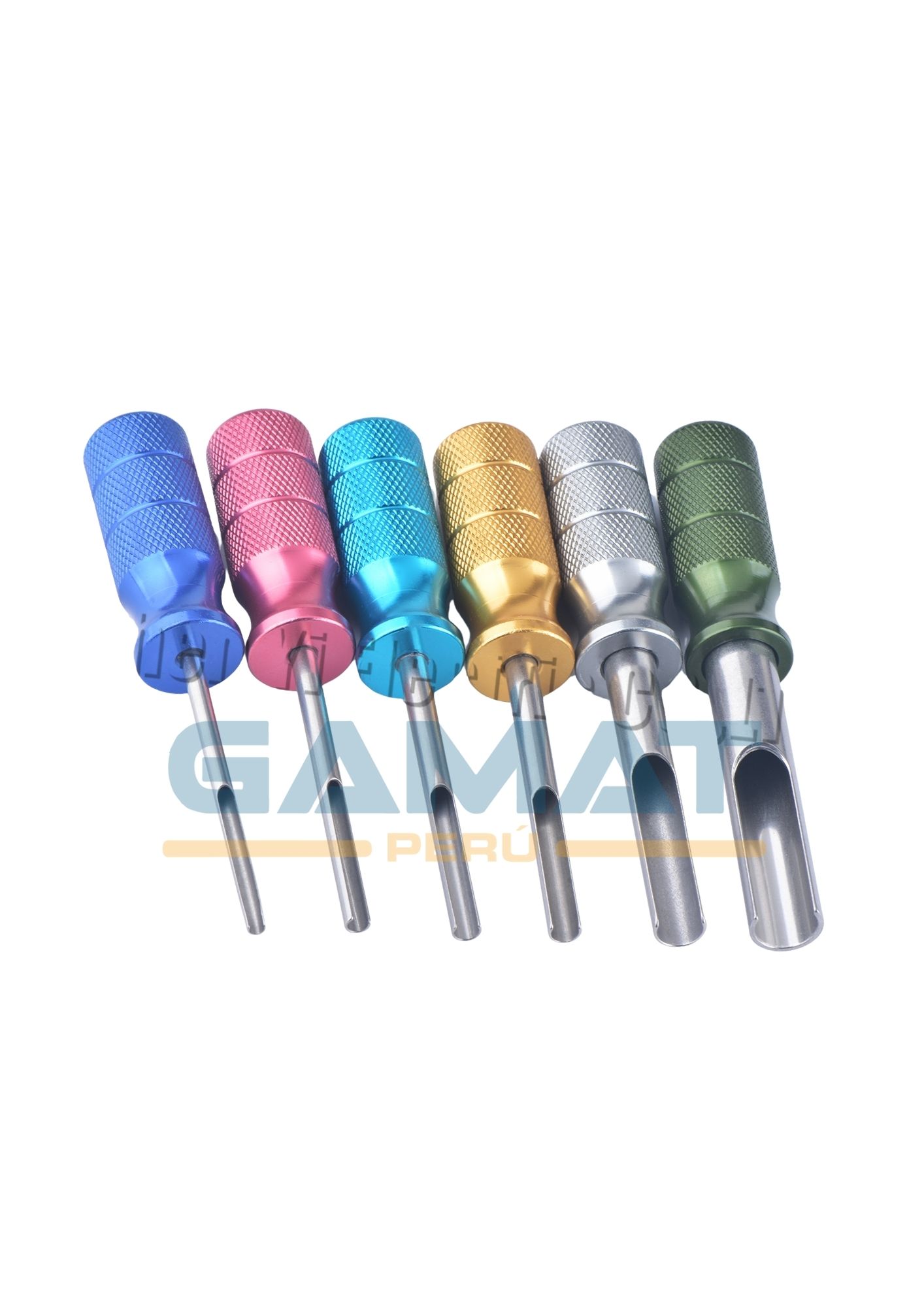 KIT 6 EXTRACTORES DE 98MM METALICO PARA TERMINALES REDONDOS: Azul, Rosado, Celeste, Dorado, Plomo y Verde.